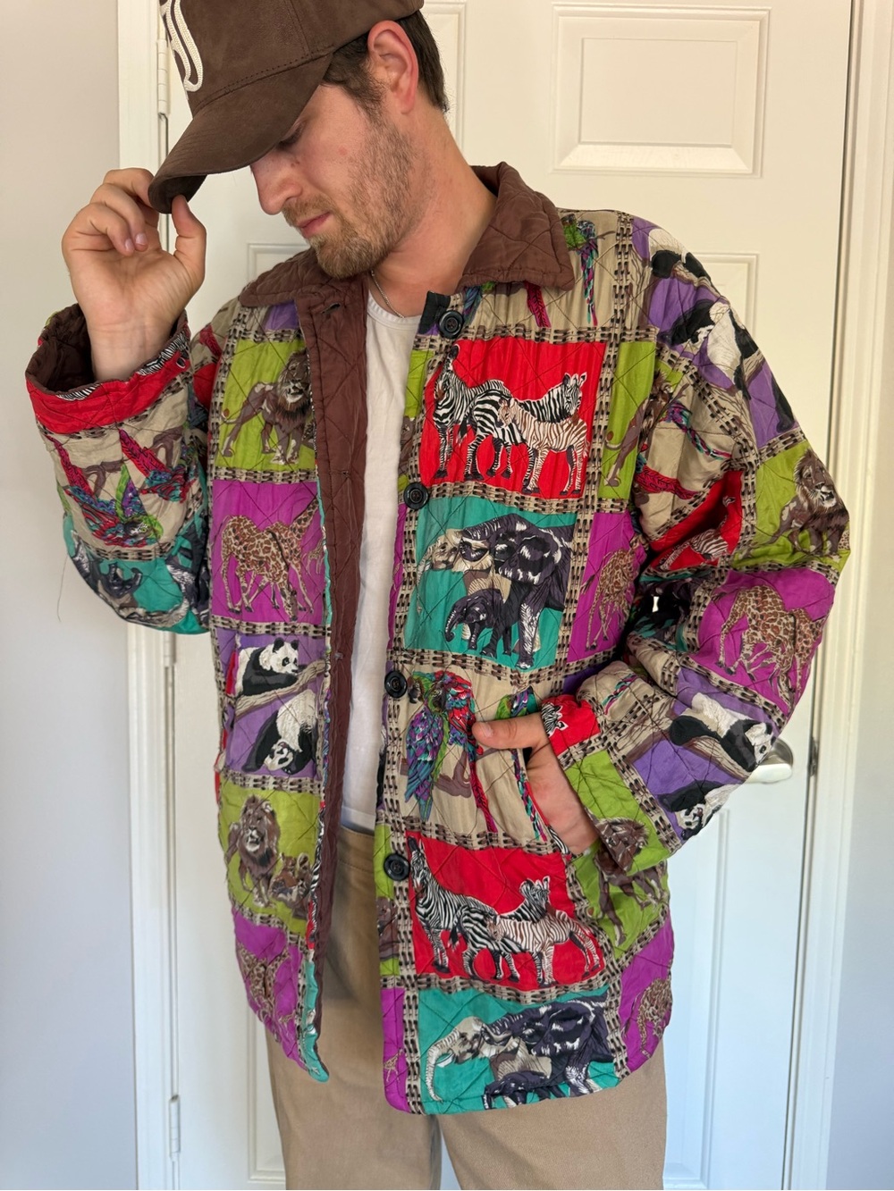 RARE Vintage Mureli Silk Animal Print Quilted Jacket 🦓
